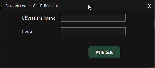 Fotosběrna – přihlašovací okno (WinForms)