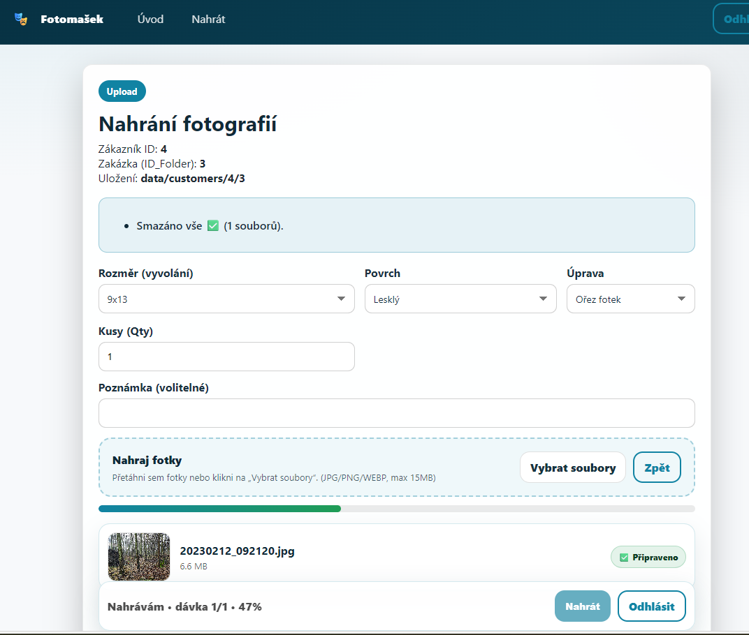 Fotosběrna – webová část - upload